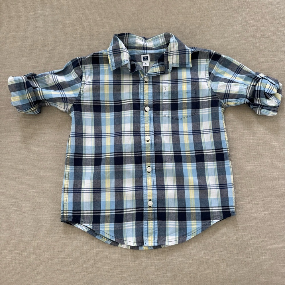 Janie & Jack Plaid Kids Shirt in Blue and Yellow